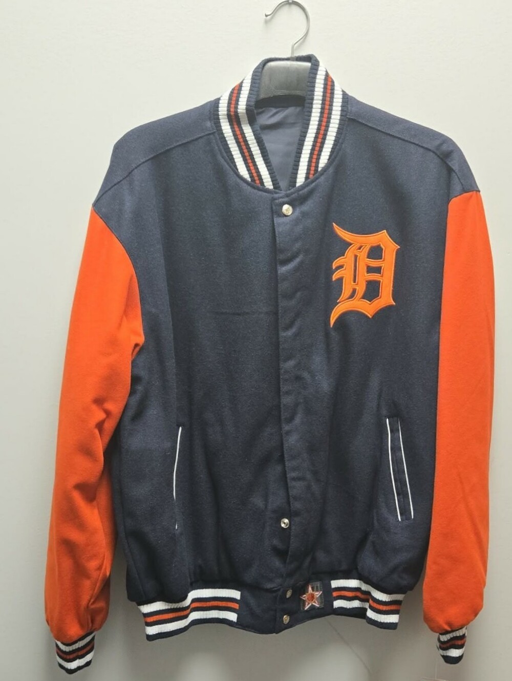 Men's Detroit Navy and Orange Varsity Jacket with Embroidered D Logo